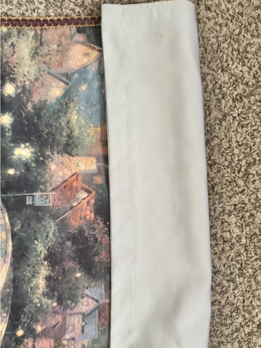 VintageScenic Village Bridge Wall Tapestry in Soft Pastel Green and Gold